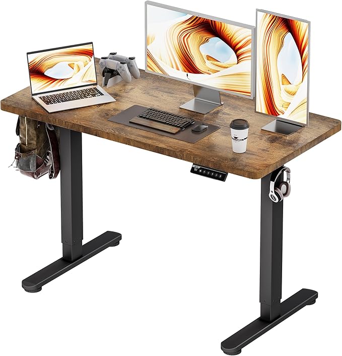 Standing Desk Electric Adjustable Computer Desk-Stand up Desk Office Gaming Home Office Memory Desks 48x24 inches Black Frame/Rustic Brown Top