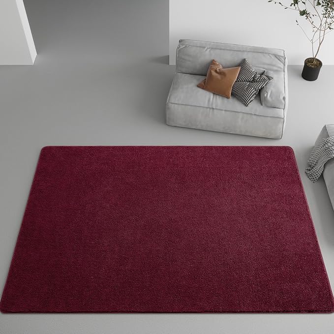 DweIke 5x7 Burgundy Red Area Rugs for Bedroom, Super Soft Living Room Rug, Thickened Memory-Foam Throw Carpet, Non-Slip and Washable Carpets for Kids Boys Girls Room Dorm Nursery Home Decor