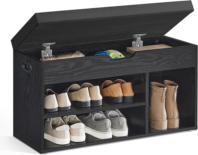 VASAGLE CUSTOS Collection - Storage Bench with Cushion, Shoe Bench, Padded Seat, Hidden Storage, Entryway, Hold up to 300 lb, 11.8 x 31.5 x 17.3 Inches, Ebony Black and Ink Black ULHS030B03