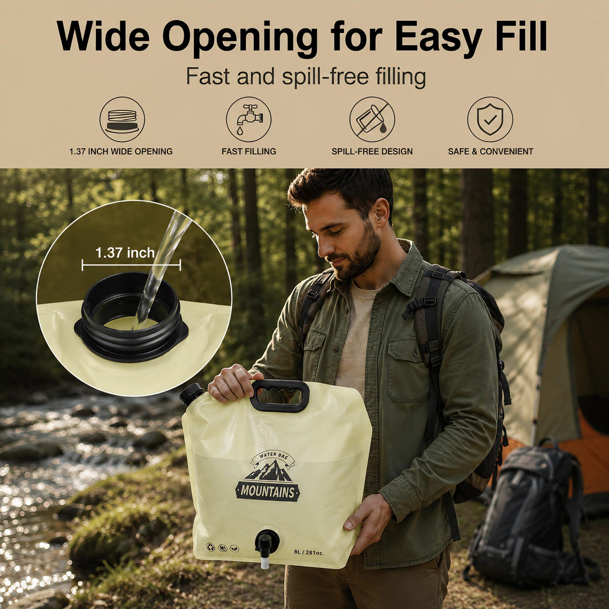MIAJO Collapsible Water Container Portable Water Jug with Spigot for Camping, Foldable Hiking Gear, Leakproof Liquid Carrier for Hiking, Travel, Emergency Preparedness, Outdoor Use (4 Pack 2 Gallon)