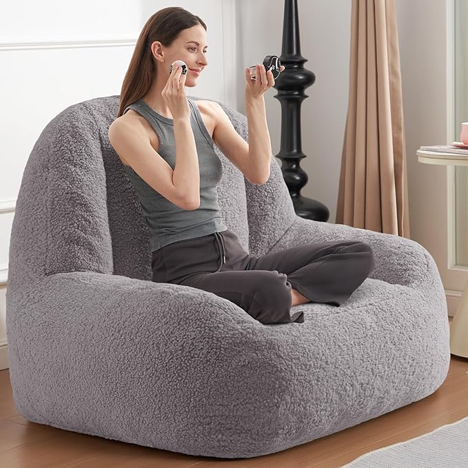 Homguava Bean Bag Chairs for Adults,Giant Beanbag Couch Adult Bean Bag Chair with Filler Included,Modern Lazy Sofa Comfy Chair for Living Room(Grey)