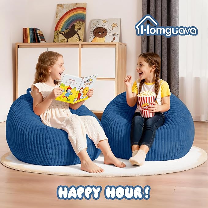 Homguava 2Pcs of 2FT Bean Bag Chair, 2' Small Bean Bags with Memory Foam Filled, Beanbag Chairs with Machine Washable Cover Dutch Corded Plush Cover for Classroom,Living Room,Bedroom-Blue
