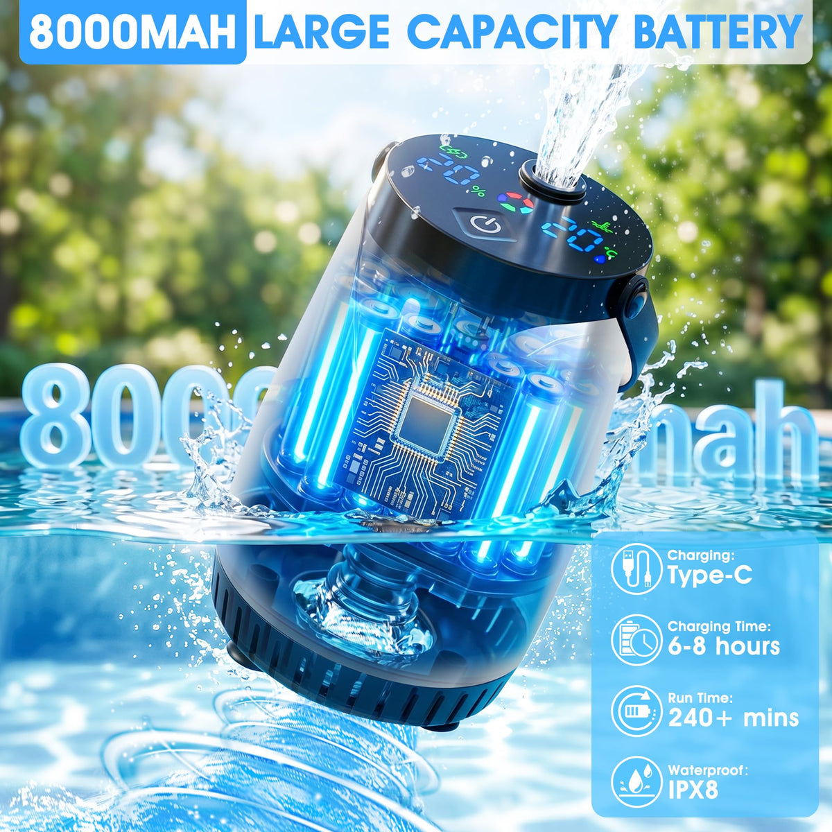 WaveHaven Portable Camping Shower, Portable Shower with Tent, 8000mAh Rechargeable Camp Shower Pump with LED Display&Ambient Light,5 Spray Modes,IPX8 Waterproof,Outdoor Camping Shower Kit for Travel