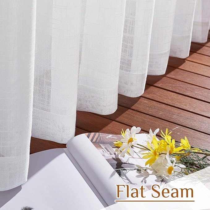 NICETOWN White Faux Linen Sliding Door Curtains 90 inches Long, Rod Pocket & Back Tab Semi Sheer Window Treatments Privacy with Light Filter for Farmhouse/French Door, W66 x L90, 2 Panels