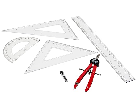 Protractor and Compass for Geometry for Kids with Rulers and Two Set Squares