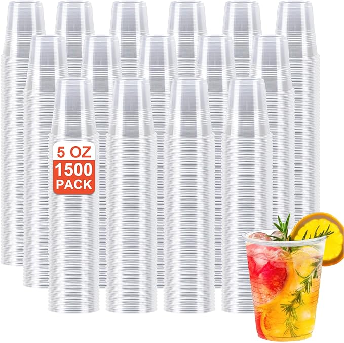 1500 Pack 5 oz Clear Plastic Cups, Small Bathroom Cup Bulk, Disposable Mouthwash Cup, Cold Party Drinking Cups for Picnics, Ceremonies, Events