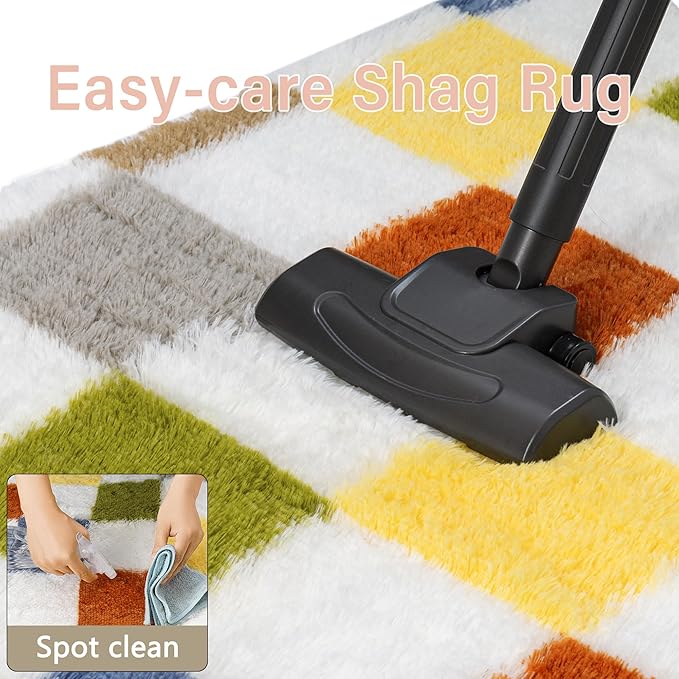 Checkered Rug 5x8 for Living Room, Colorful Modern Shag Rug Super Soft Washable Indoor Fuzzy Carpet Non-Slip Fluffy Rugs for Bedroom Home Aesthetic Decor