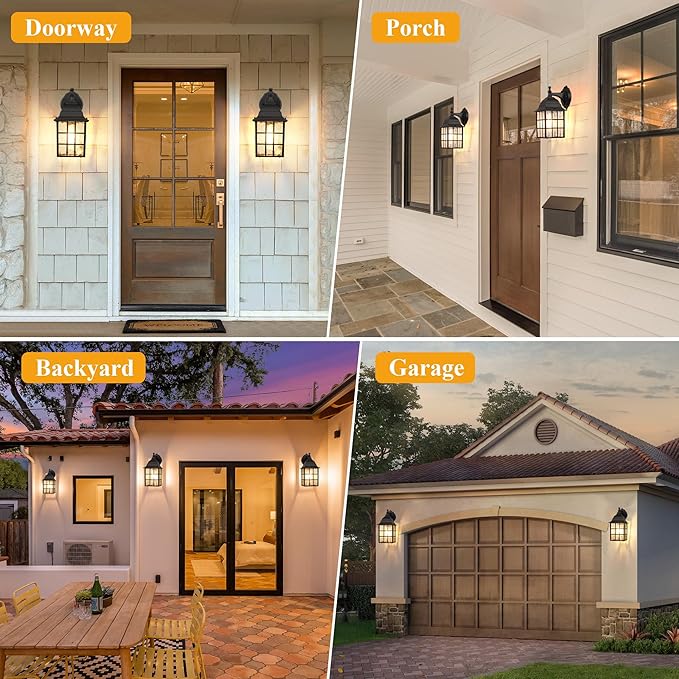 WIHTU 2-Pack Dusk to Dawn Outdoor Wall Lights, Sensor Exterior Light Fixtures, Porch Lights, Black Waterproof Wall Sconces, Outside Lighting for Garage, Front Door
