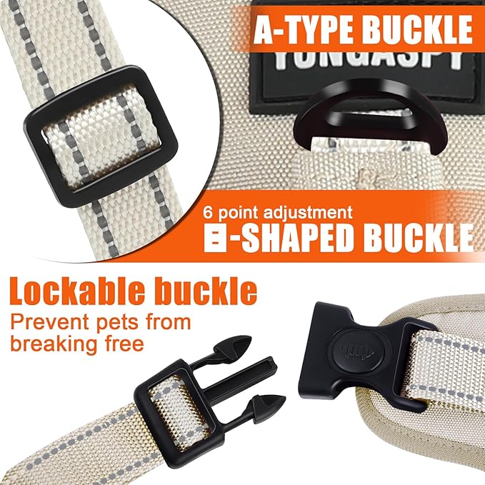Escape Proof Dog Harness for Large Medium Sized Dogs Six Point Adjustable, Service Dog Vest Harness and Leash Set, No Pull Dogs Harnesses with Handle, Medium Dog Harnesses for Walking(Beige, M)