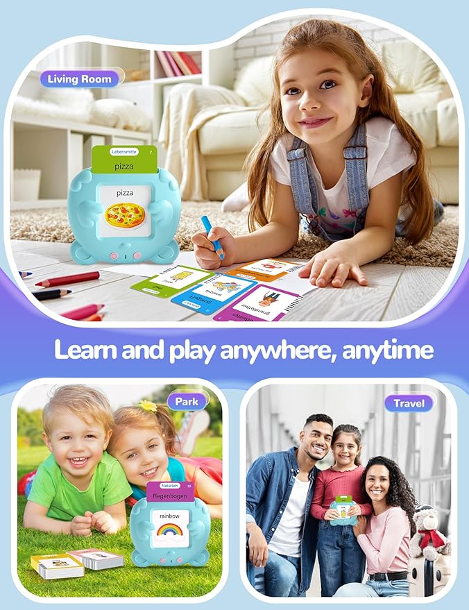 German and English Talking Flash Cards for Toddlers, 510 Sight Words Bilingual Learning Toys for Children, Autism Pocket Speech Therapy Toys, Deutsch Vocabulary Educational Flashcards