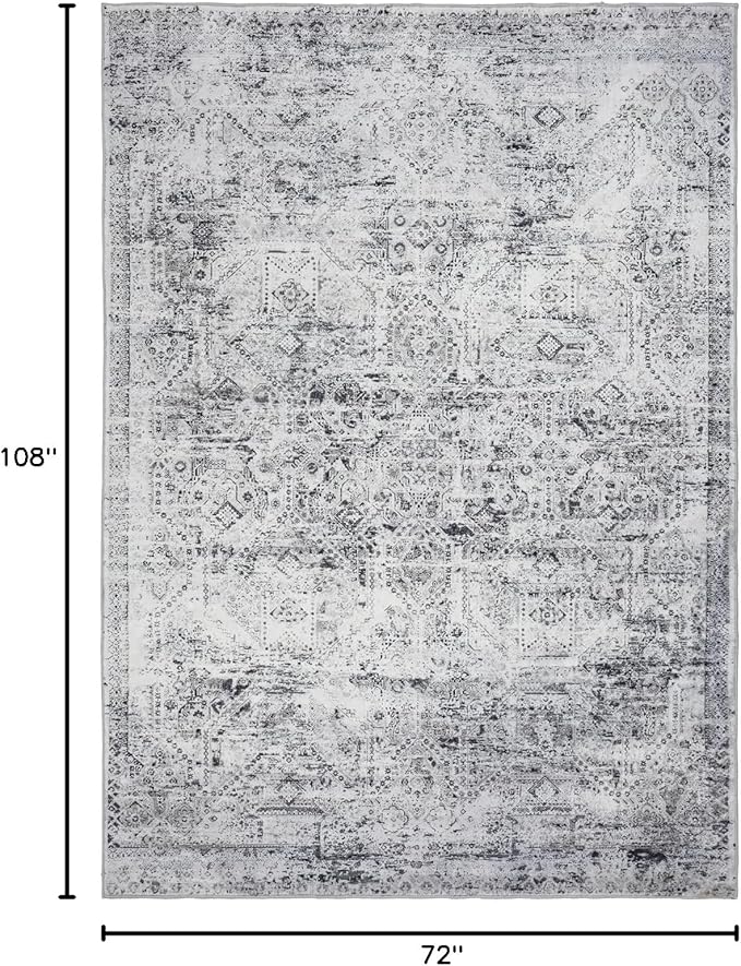 Area Rug 6횞9, Large Vintage Boho Rug,Ultra-Soft Low Pile, Washable, Non Slip,Stain Resistant, Printed Carpet for Living Room Bedrooms Playroom Office Kitchen, Classic-Grey