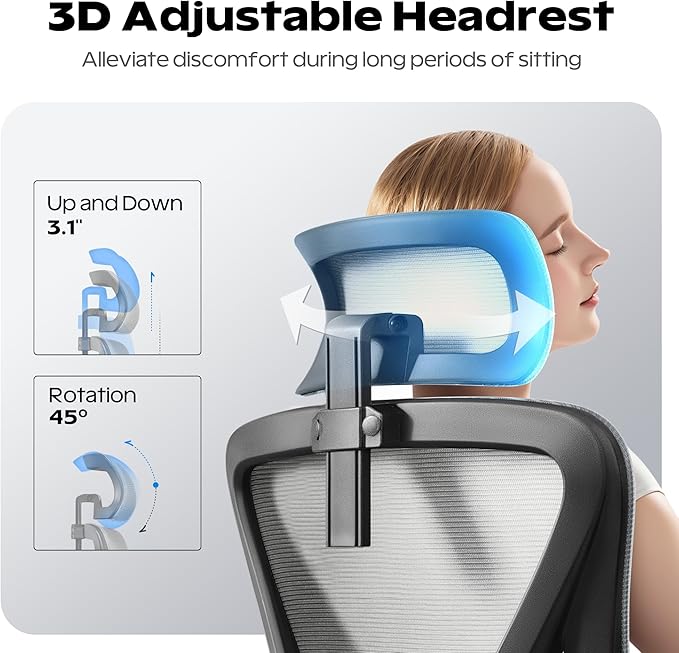 Ergonomic Office Chair, Home Office Desk Chair with Headrest, High Back Mesh Chair with Flip-up Armrests, Comfy Desk Chair with Lumbar Support, Rolling Swivel Task Computer Chair for Home Office