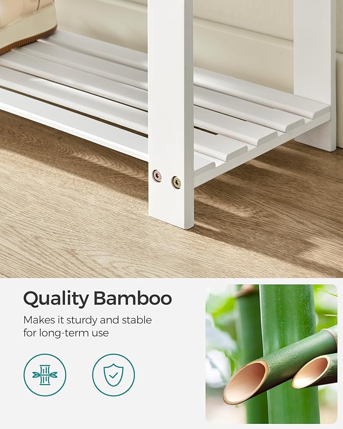 SONGMICS Bamboo Shoe Bench, 3-Tier Shoe Rack Organizer for Entryway, Living Room, Bench Seat Holds Up to 300 lb, 11.9 x 35.4 x 19.2 Inches, Cloud White and Slate Gray ULBS904W01