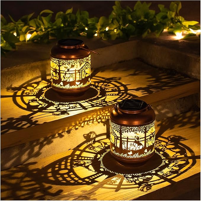 French Bulldog Solar Lanterns Outdoor Waterproof,Hanging Solar Lights French Bulldog Gifts for Women Men Metal LED Decorative Light for Yard,Patio,Lawn,Tabletop,Pathway,Landscape,Garden Decor