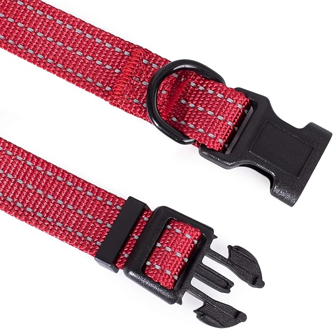 Mile High Life Dog Collar | Nylon Reflective Dog Collars | Light Weight Puppy Collars | Red Dog Collars for Small Dogs (Solid Red, Small)