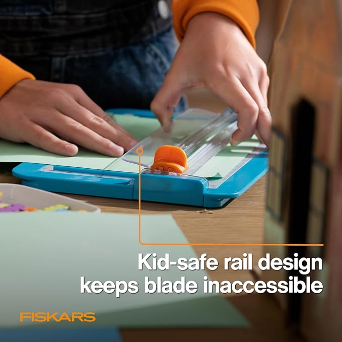 Fiskars Kids Junior Paper Trimmer – Turquoise Safe and Easy Paper Cutter for Crafting and School Projects 7 x 11.5 Inches