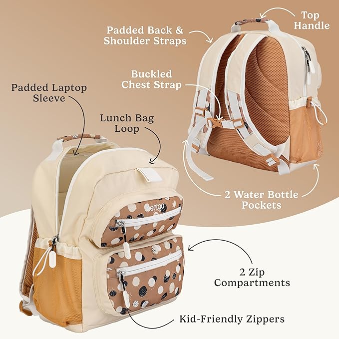 Bentgo Kids Backpack (Whimsy & Wonder Collection) - Lightweight 14’’ for School, Travel & Daycare - Ideal for Kids 4+, Durable & Water-Resistant, Roomy Interior, Loop for Lunch Bag (Spots & Dots)