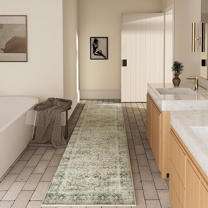 Runners for Hallways Kitchen Runner Rugs: 2'x 10' Washable Runner Rug Boho Non Slip Long Floor Rug with Rubber Backing Faux Wool Vintage Carpet Runners for Entryway Indoor Foyer Bedroom Living Room