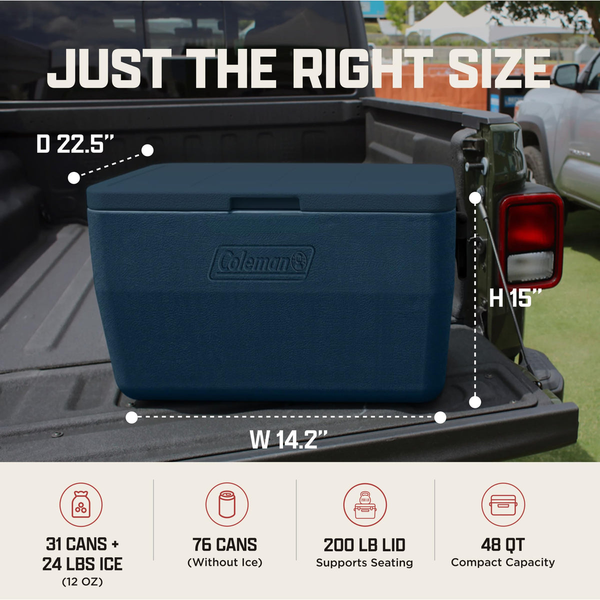 Coleman Chiller 48qt Portable Cooler with Ice Retention and 2-Way Heavy Duty Handles, Leak Resistant, Great for Camping, Concerts, Sports, and More, Sapphire