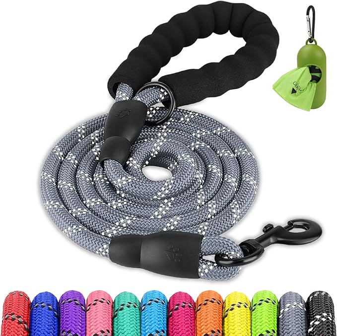 Joytale Dog Leash for Large Dogs, Heavy Duty Nylon Leashes with Comfortable Padded Handle and Highly Reflective Threads, Ideal for Walking and Training, Gray, 5'횞1/2''