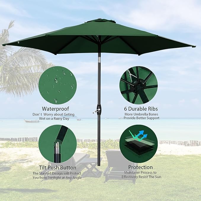 HYD-Parts 9FT Patio Umbrella Outdoor Table Umbrella,Market Umbrella with Push Button Tilt and Crank for Garden, Lawn, Deck, Backyard & Pool, No Base (Green)