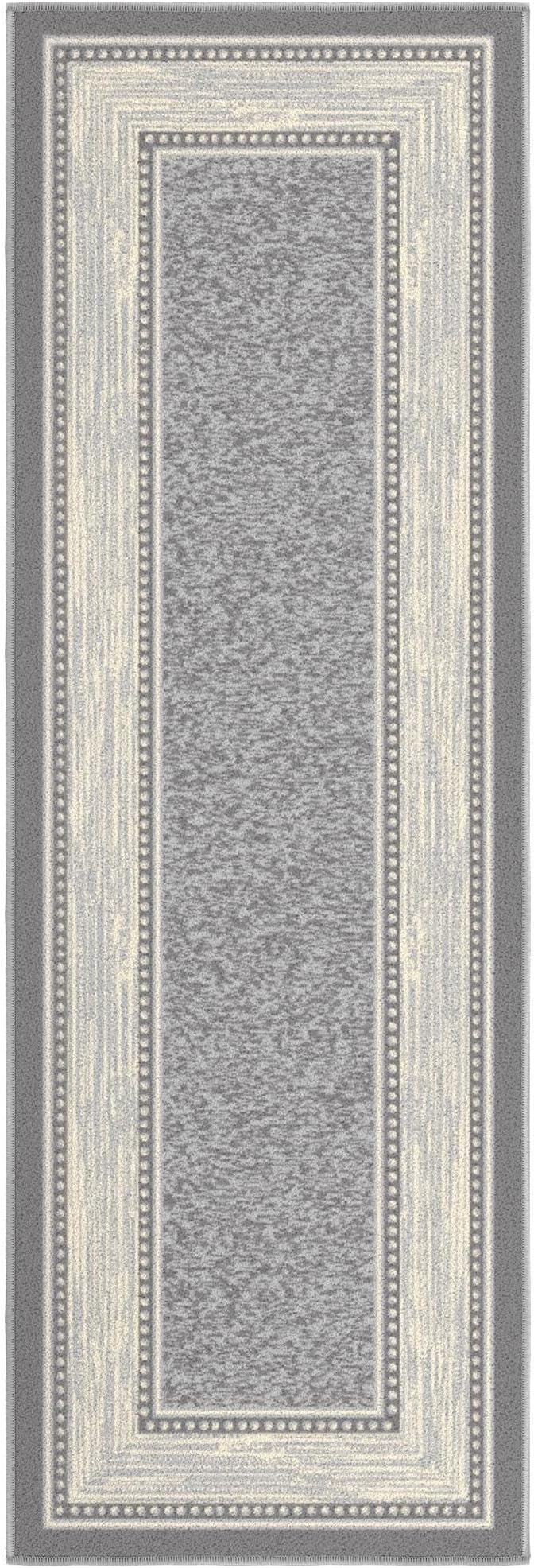 Ottomanson Hallway Runner Rug 20" x 59" Non Slip Border Area Rugs Easy to Clean Laundry Rug Runner Durable & Pet Friendly Floor Carpet Runners for Hallways Entryway Living Room Kitchen, Light Gray