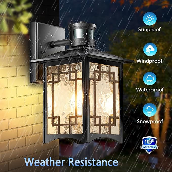 Dusk to Dawn Motion Sensor Light, Outdoor Light Fixture, Aluminum Wall Sconce Lighting, Front Porch Light, Exterior Lights for House Patio, Outside Lights, Wall Mount Anti-Rust Lantern