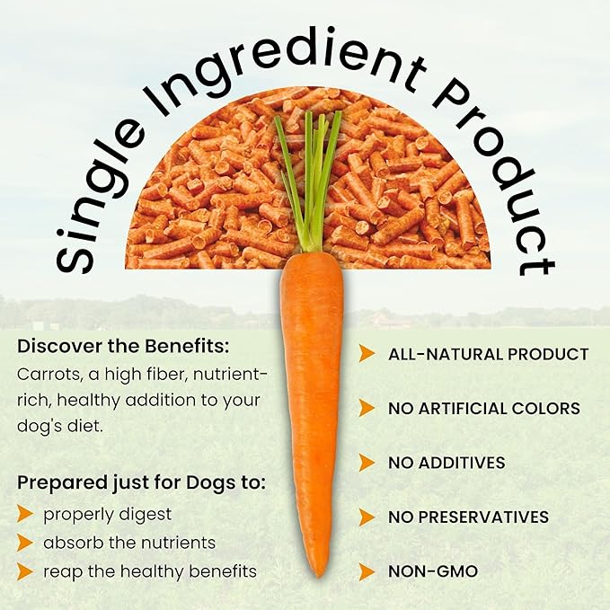Olewo Original Carrots for Dogs - Fiber for Perfect Poop, Dehydrated Dog Food Toppers for Picky Eaters, Natural Skin & Coat Support, Multivitamin, Probiotics for Digestive & Gut Health, 1 lb