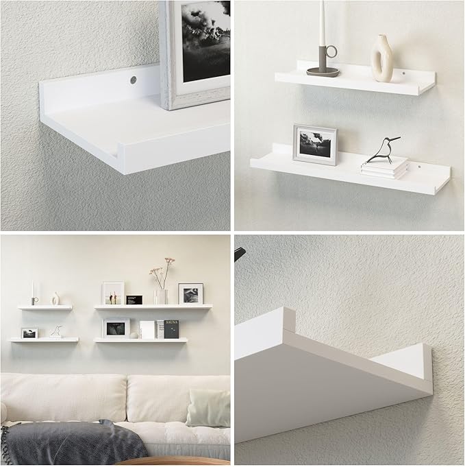 47.2 Inches Long Floating Shelves, 2 Set Modern Wall Shelf for Bedroom, Nursery Book Shelf with Lip, Picture Ledge Shelf for Wall Decor Living Room Bathroom Kitchen - White