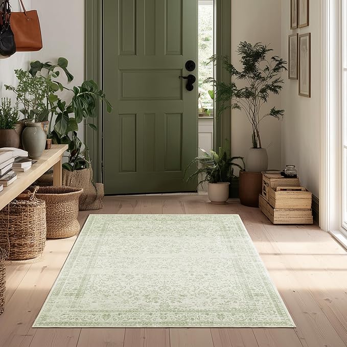 Sage Green 2x3 Boho Rugs for Kitchen Bathroom Hallway Washbale Non Slip Front Door Rug Indoor Entrance Low Pile Light Green Area Rug for Bed Side Bedroom Floor Laundry Room 2 x 3