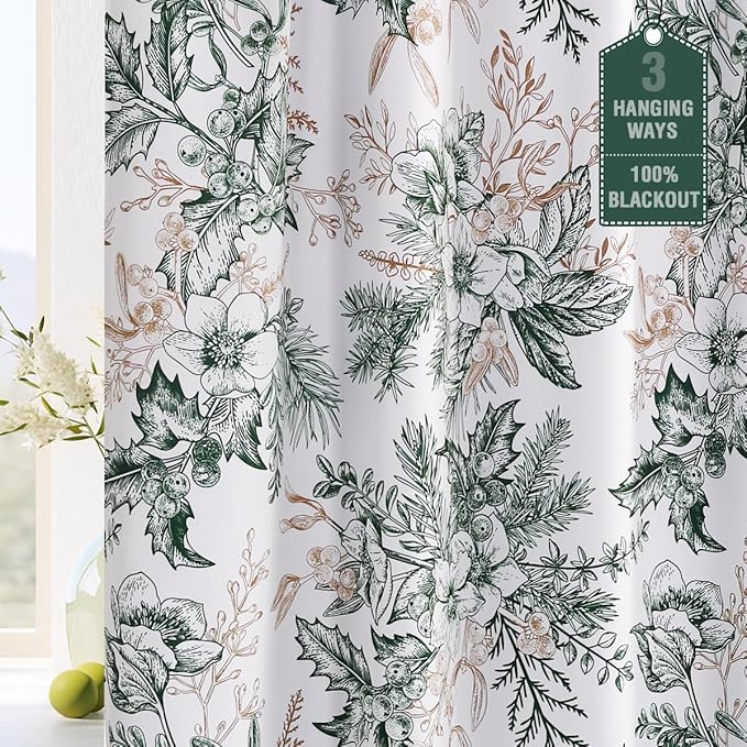 H.VERSAILTEX Vintage Floral Curtains 108 inch Length 2 Panels Set 100% Blackout Drapes for Bedroom Thermal Insulated Back Tab/Rod Pocket Living Room Curtains Sound Proof Drapes, Moss and Wheat