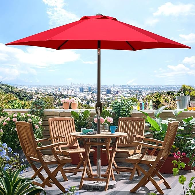 Blissun 7.5 ft Patio Umbrella, Yard Umbrella, Outdoor Market Umbrella with Push Button Tilt Crank (Red)