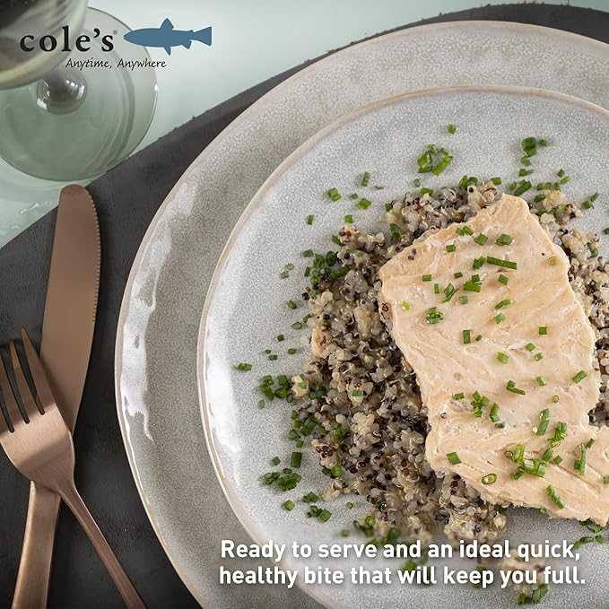 COLE’S - Patagonian Smoked Salmon Fillet with Quinoa| Ready to Eat Meal | 5.6 oz Hand-Packed Canned Fish | 19g Protein | High in Vitamin D | 24 pack
