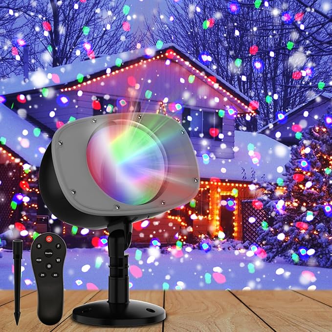 Christmas Snowfall Projector Lights Outdoor, Dynamic Snow Falling Lighting Effects Holiday Projector Lights for Xmas Moving Points Landscape Lights for House, Garden Yard Club Pub Decorations