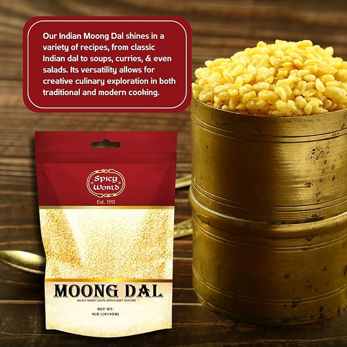 Spicy World Indian Moong Dal - 4 lbs | Premium Split Dry Beans | 100% Natural & Pure | Versatile & Nutritious Legume | Golden Lentils for Delicious Recipes