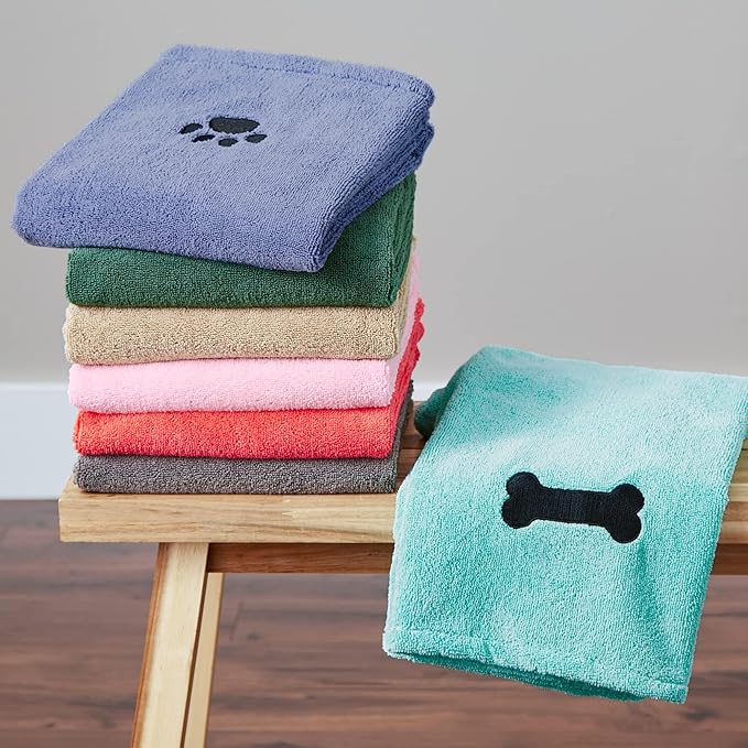 Bone Dry Pet Grooming Microfiber Towel, Embroidered Collection, X-Large,41x23.5", Blue