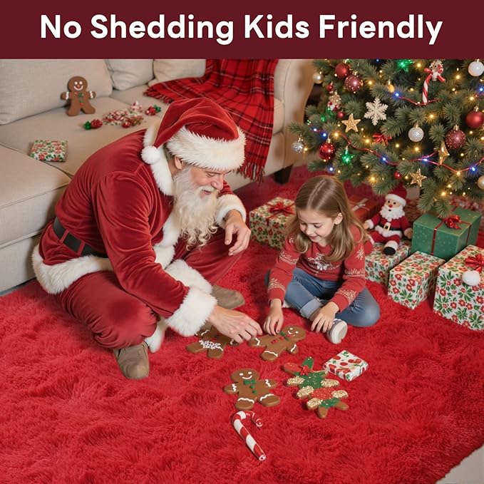 5x7 Ft Red Shag Rugs for Bedroom Living Room Decor, Ultra Soft Fluffy Furry Area Rug for Indoor Floor, Aesthetic Carpet for Home Nursery Dorm Decor