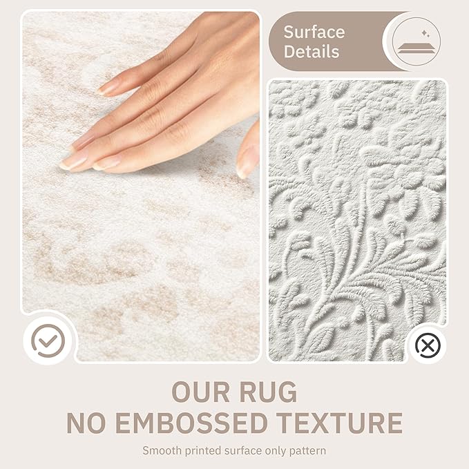 6x9 Area Rugs for Living Room, Stain Resistant Neutral Washable Rugs for Dining Room, Floral Vintage Non-Slip Thin Area Rug Farmhouse Rug Beige Ivory
