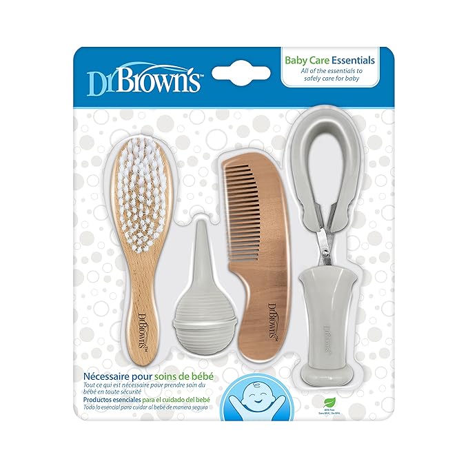 Dr. Brown's Baby Care Essentials Kit, Nail Scissors with Case, Nasal Aspirator, Cradle Cap Brush and Comb, BPA-Free