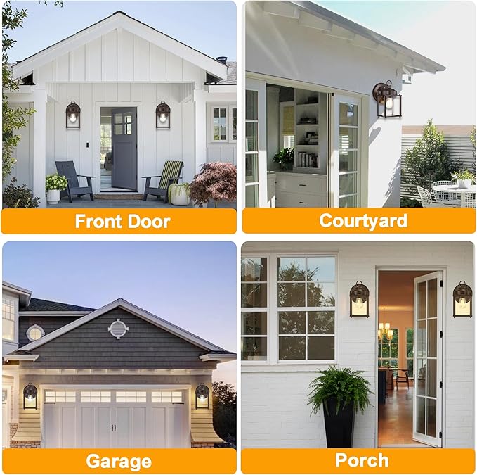 Dusk to Dawn Outdoor Wall Lantern, Exterior Waterproof Sconces Lighting Wall Mount, Front Porch Light, Anti-Rust Metal Outside Light Fixtures with Clear Glass, Matte Bronze, 2-Pack