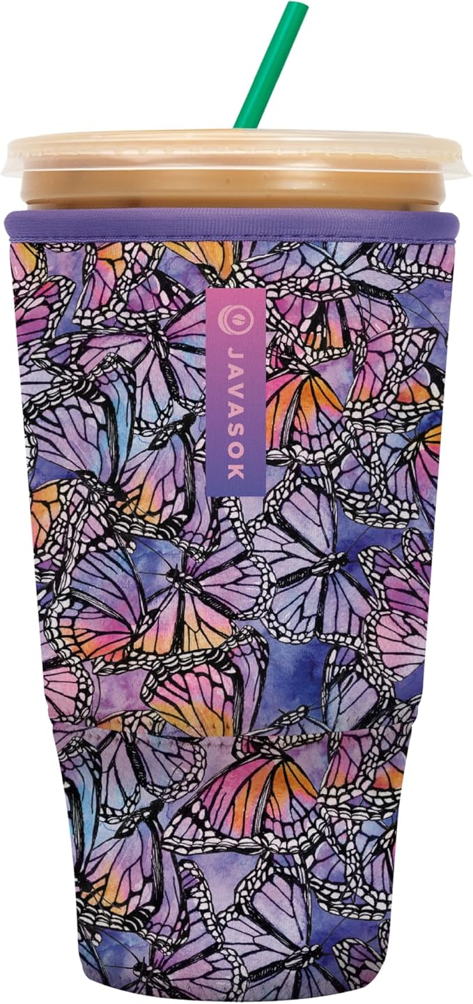 Sok It JavaSok Iced Coffee & Cold Soda Insulated Neoprene Cup Sleeve (Butterfly Galaxy, XXLarge: 44-48oz)
