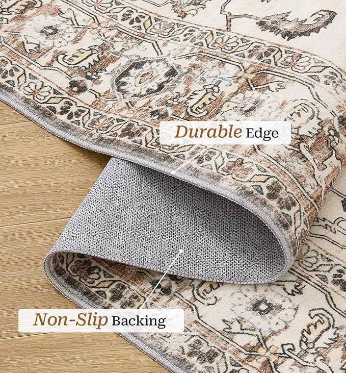 6x9 Area Rugs for Living Room,Super Soft Ultra-Thin Stain Resistant Machine Washable Rugs for Bedroom,Non-Slip Backing Large Area Rug(Brown/Grey,6'x9')