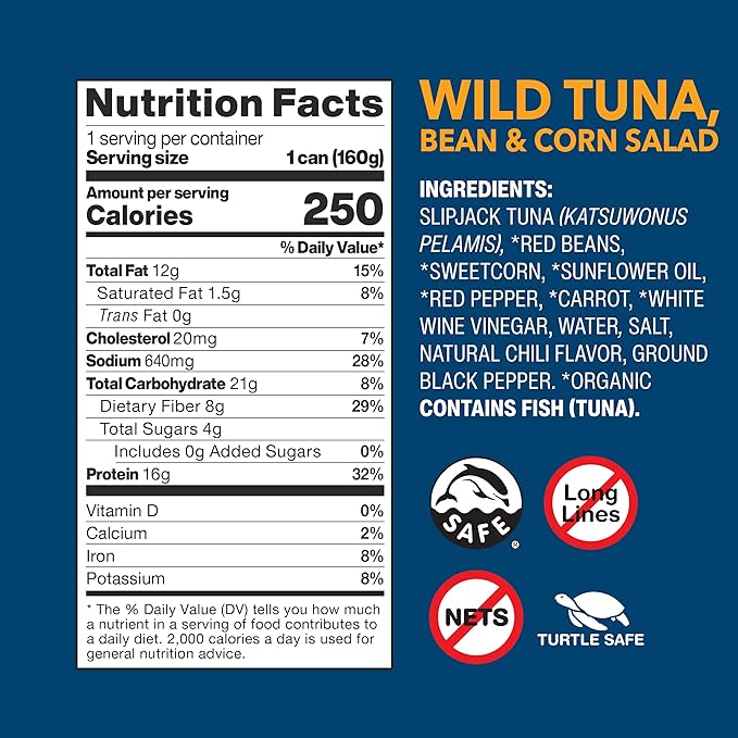 Wild Planet Ready-to-Eat Wild Tuna, Bean & Corn Salad with Organic Sweetcorn, Red Peppers and Carrots, 5.6oz (Pack of 12)
