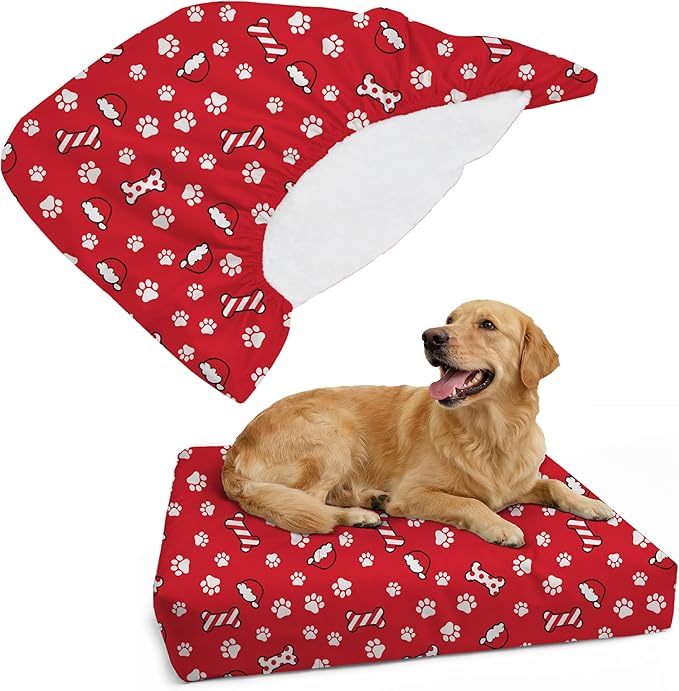 DUKE&LEFTY Furever Christmas Theme Petbed Slipcover-Stretch Soft Petbed Cover-Universal-Easy to Remove (Zipper Free)-Christmas/Medium