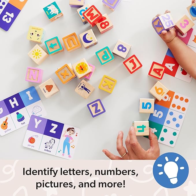 Ms. Rachel Melissa & Doug Letter, Number, and Game Wooden Learning Blocks with Activity Cards for Girls and Boys Toddlers Ages 18 Months+ - FSC Certified