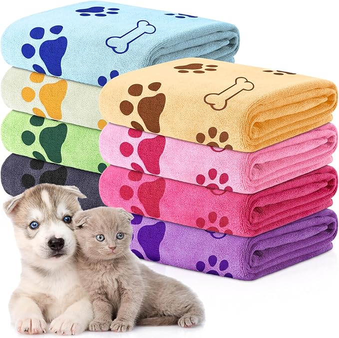 Chumia 8 Pcs Dog Towels for Drying Dogs Cats Pet Towels Bulk Puppy Microfiber Quick Drying Paw Bath Bathing Supplies Absorbent for Medium Pets(Sweet Color,18 x 28 Inch)