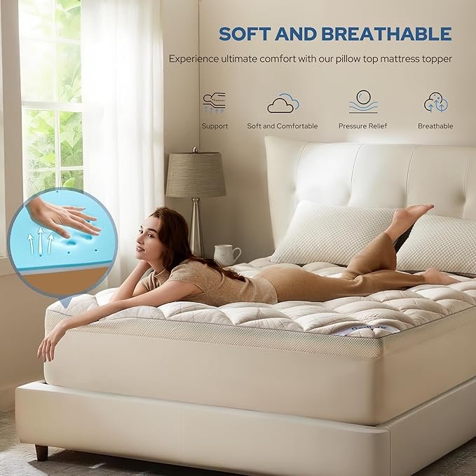 Bedlore 4-Inch Twin Mattress Topper for Back Pain - Dual Layer Medium Support (2" Gel Memory Foam + 2" Cooling Fluffy Pillow Top Pad), Breathable & Pressure Relief (Beige)
