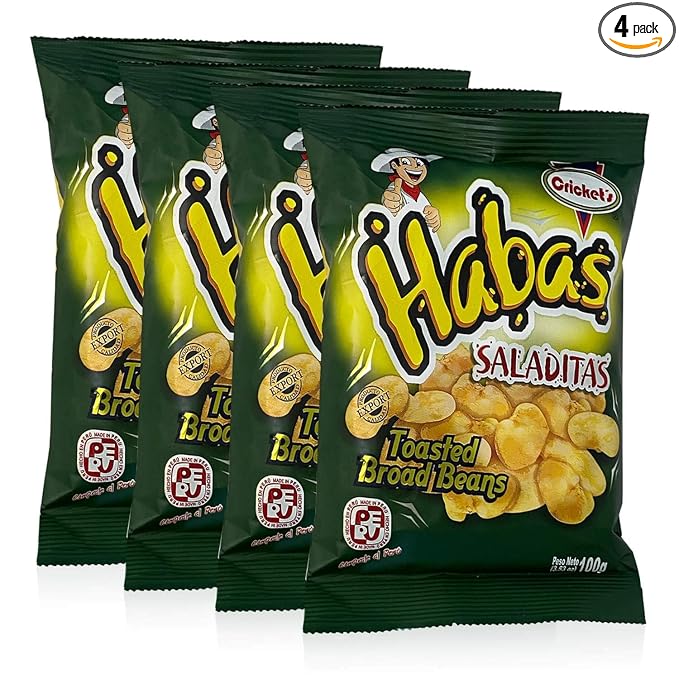 CRICKET'S Habas Saladitas - 4 Pack /Toasted Haba Beans 100 gr. - 4 Pack - Product of Peru.
