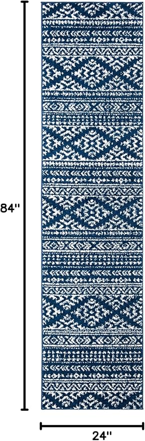 SAFAVIEH Tulum Collection Runner Rug - 2' x 7', Navy & Ivory, Moroccan Boho Tribal Design, Non-Shedding & Easy to Clean, Ideal for Living Room, Hallway, Foyer, Entryway, Bedroom (TUL272N)