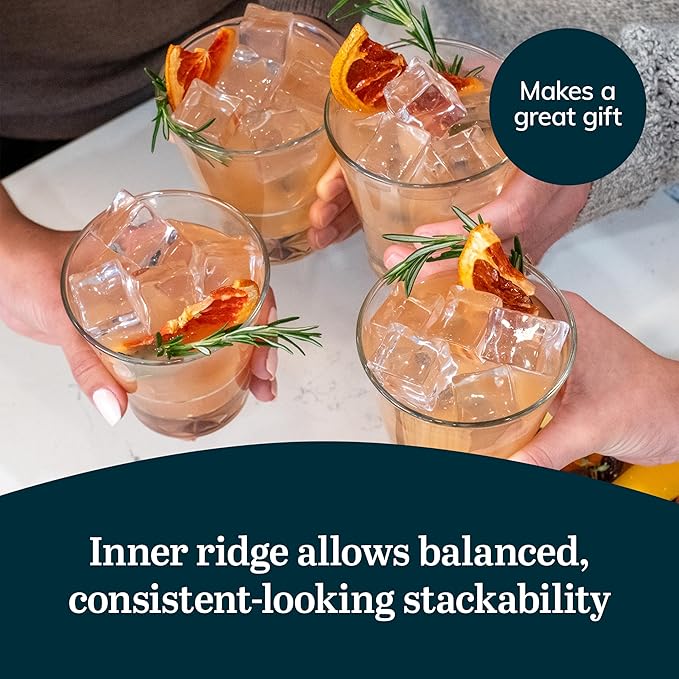 Libbey Bellevue Double Old Fashion Glass Set, 11.5 Oz, Clear, Retro Double Walled Whiskey Glasses, Modern Glassware Set of 4 for Cocktails, Water, and More